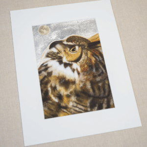 Hoot at the Moon—Great Horned Owl Portrait (10 1/4 x 7 Gicleé Print)