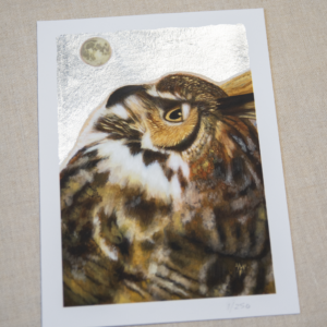 Hoot at the Moon—Great Horned Owl Portrait (5x7 Gicleé Print)
